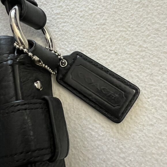 Coach F19722 Black Pebble Leather Chain Duffle Cross Body Shoulder Bag Purse - Picture 4 of 14